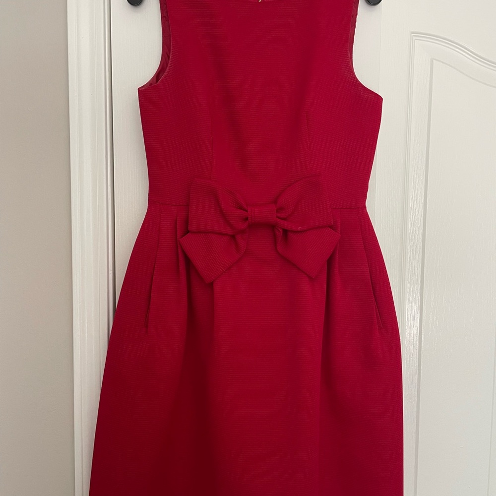 TAHARI Elegant Red Bow Dress